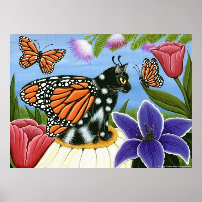Monarch Butterfly Fairy Cat Fantasy Art Poster (Front)