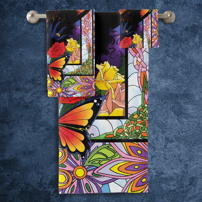 Monarch Butterfly Fairy Purple Floral Bath Towel Set (Creator Uploaded)