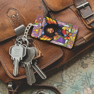 Monarch Butterfly Fairy Purple Floral Key Ring