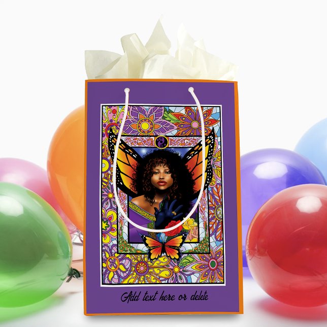 Monarch Butterfly Fairy Purple Floral Medium Gift Bag (Creator Uploaded)