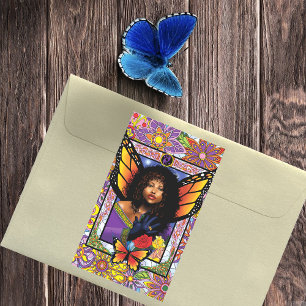 Monarch Butterfly Fairy Purple Floral Rectangular Sticker