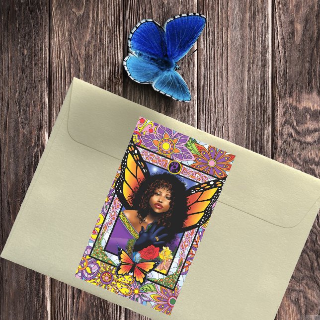 Monarch Butterfly Fairy Purple Floral Rectangular Sticker (Creator Uploaded)