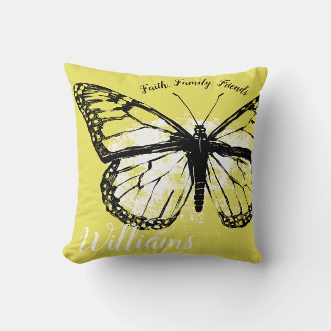 Monarch Butterfly Faith Family, Friends Yellow Cushion (Front)