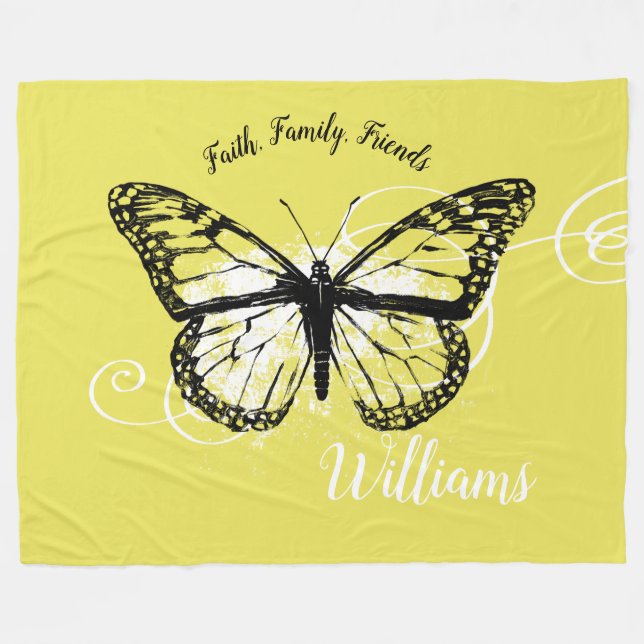 Monarch Butterfly Faith Family, Friends Yellow Fleece Blanket (Front (Horizontal))