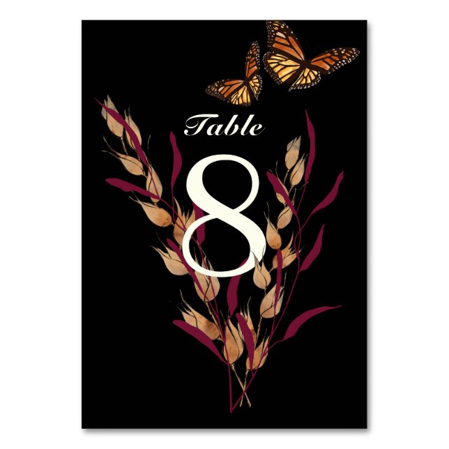Monarch Butterfly Fall Botanical  Table Number (Front)