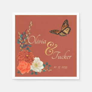 Monarch Butterfly Fall Floral Terracotta Custom Napkin