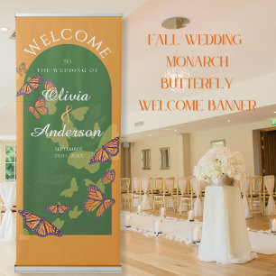 Monarch Butterfly Fall Wedding Green Gold Retractable Banner