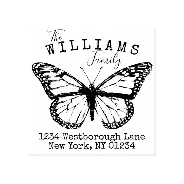 Monarch Butterfly Family Custom Return Address Rubber Stamp (Imprint)