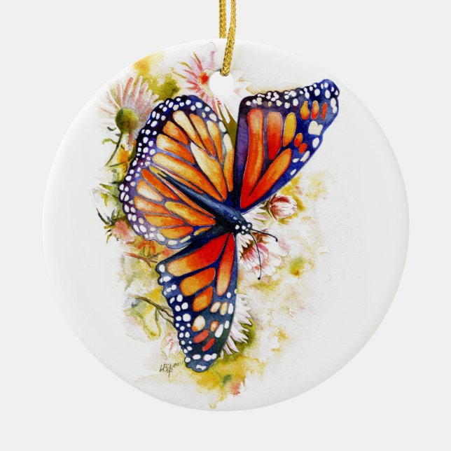 Monarch Butterfly Floral Ceramic Tree Decoration (Front)