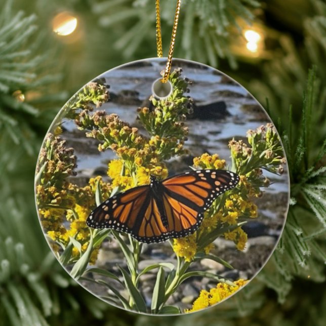 Monarch Butterfly Floral Nature Ceramic Tree Decoration (Monarch Butterfly Christmas Ornament, Holiday Gift for Nature Lover, Scenic Photography)