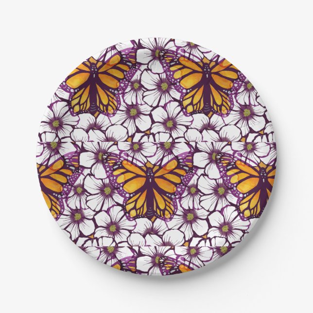 Monarch Butterfly Floral                           Paper Plate (Front)