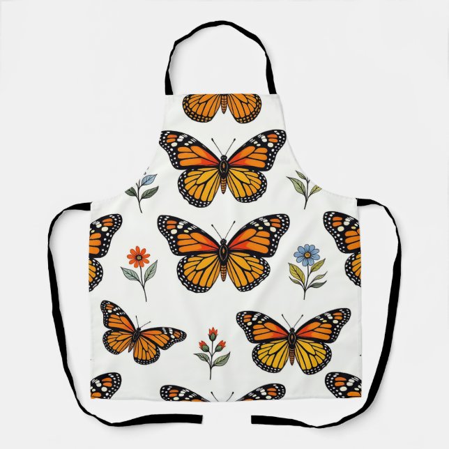 Monarch Butterfly Floral Pattern Apron (Front)