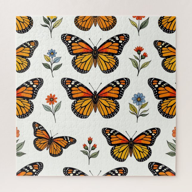 Monarch Butterfly Floral Pattern Jigsaw Puzzle (Vertical)