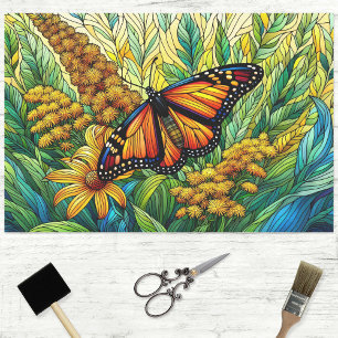 Monarch Butterfly Floral Stained Glass Decoupage Tissue Paper