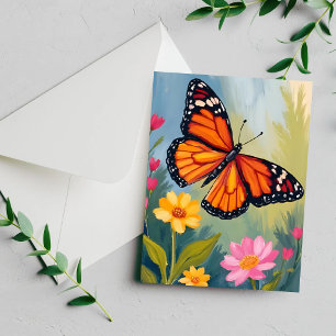 Monarch Butterfly Flower Watercolor Painting Card