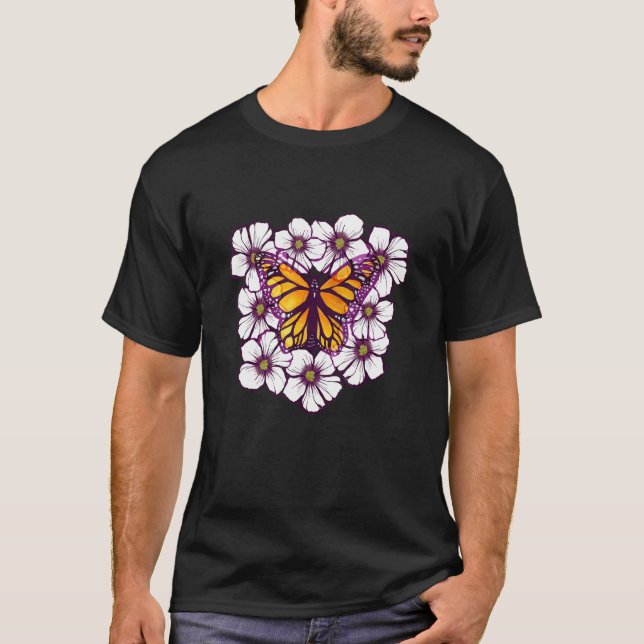 Monarch Butterfly flowers artwork T-Shirt (Front)