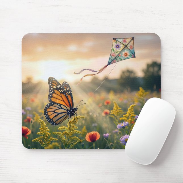 Monarch Butterfly Flying a Kite Mouse Mat (With Mouse)