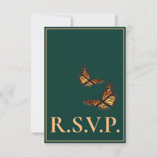 Monarch Butterfly Forest Green QRC RSVP Card
