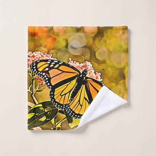  Monarch Butterfly Garden Art Bath Towel Set (Wash Cloth)
