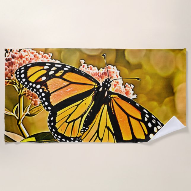  Monarch Butterfly Garden Art Beach Towel (Front)