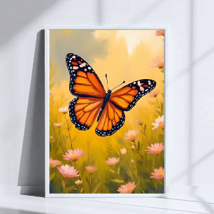 Monarch Butterfly Garden Watercolor Floral Poster