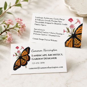 Monarch Butterfly Gardener Landscaper Vintage Business Card