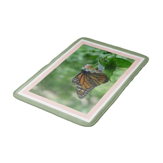 Monarch Butterfly Geometric Blush Pink GreenFILL Bath Mat (Angled)