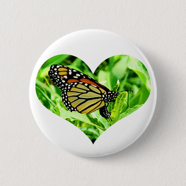 Monarch Butterfly Heart Button (Front)