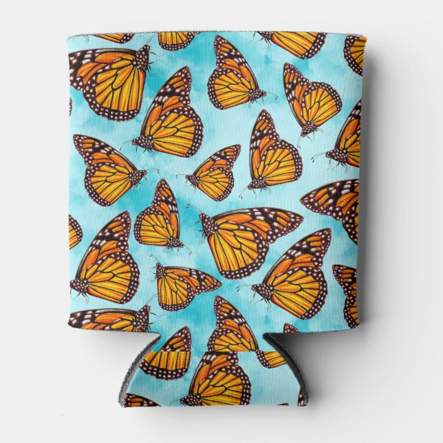 Monarch Butterfly Illustration on Clouds Can Cooler (Front)