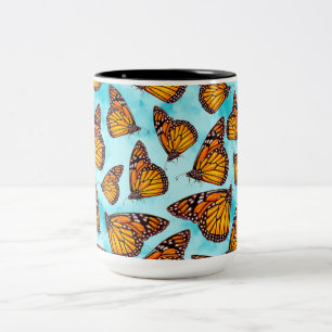 Monarch Butterfly Illustration on Clouds Two-Tone Coffee Mug