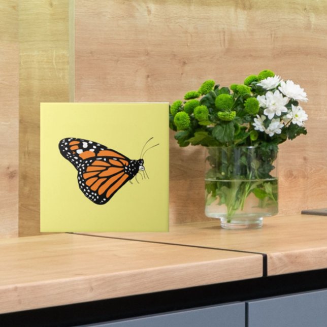 Monarch Butterfly Illustration Orange and Yellow  Tile (Let this elegant monarch butterfly grace your kitchen, bathroom or other tiled space!)
