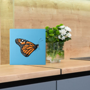 Monarch Butterfly Illustration Orange + Sky Blue Tile
