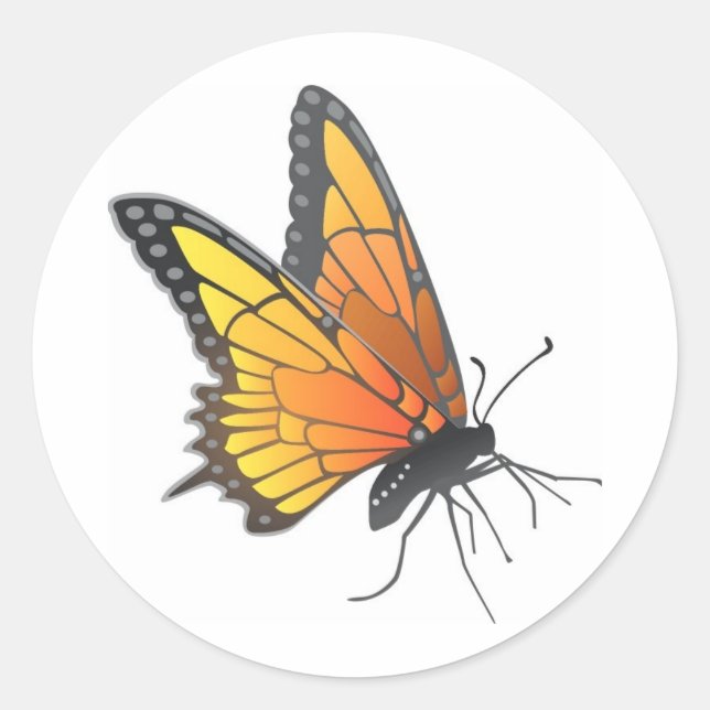 Monarch Butterfly in Flight Classic Round Sticker (Front)