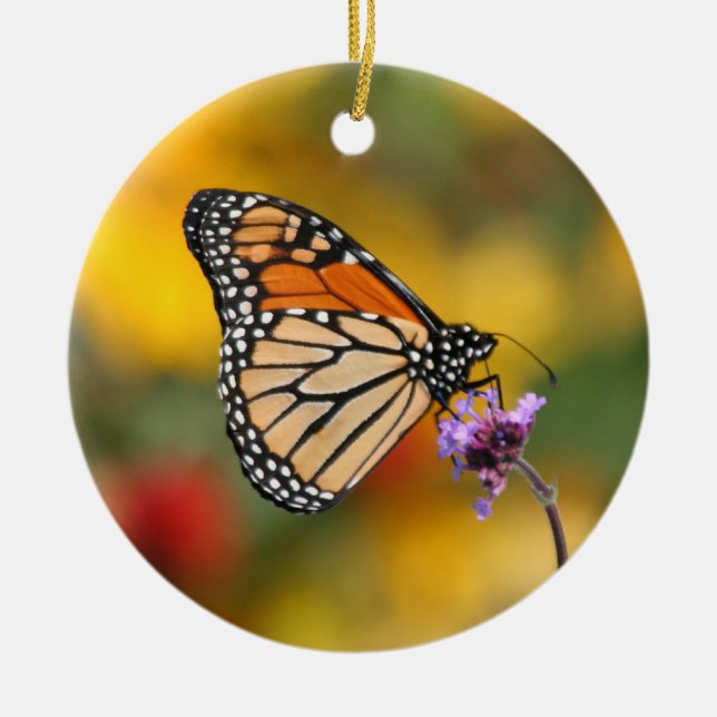 Monarch Butterfly In Search of Pollen Ceramic Tree Decoration (Front)