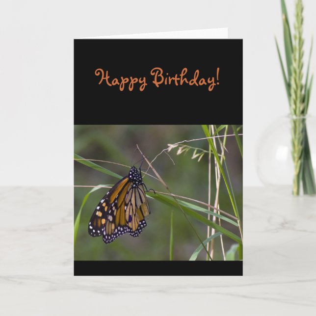Monarch Butterfly in the Grass Birthday Card (Front)