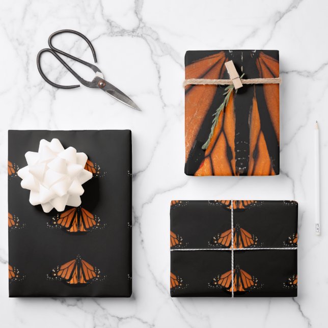 Monarch Butterfly  in the key of Orange Wrapping Paper Sheet (Front)