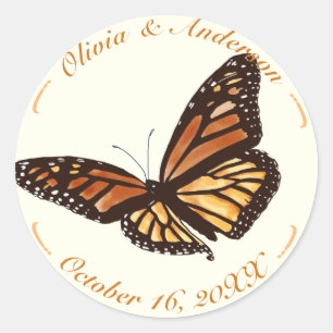Monarch Butterfly ivory Fall Wedding  Classic Round Sticker