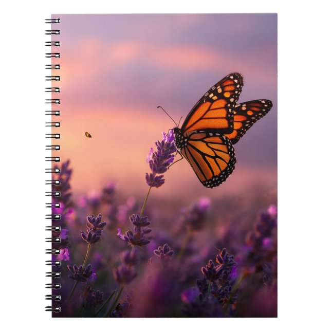 Monarch Butterfly Lavender Sunset Notebook (Front)