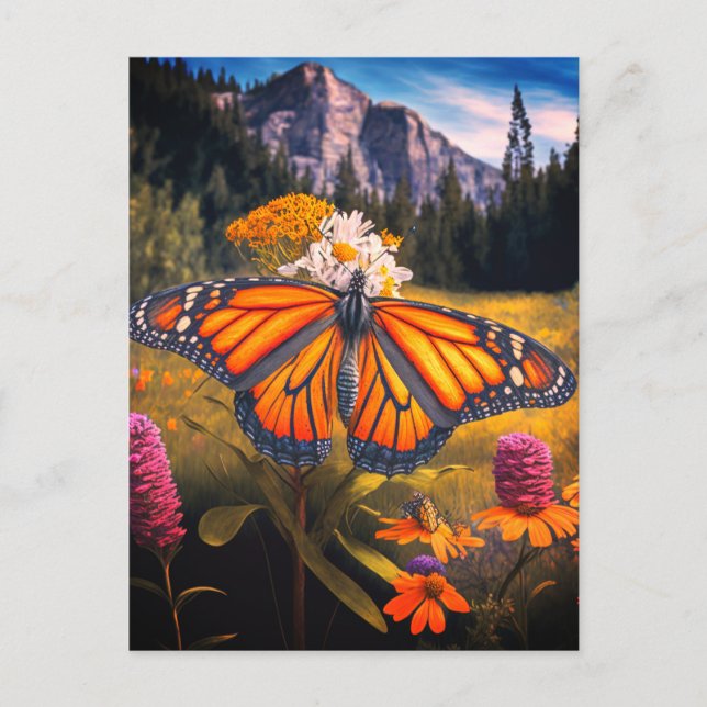 Monarch Butterfly Mountain Beautiful Meadow Nature Postcard (Front)