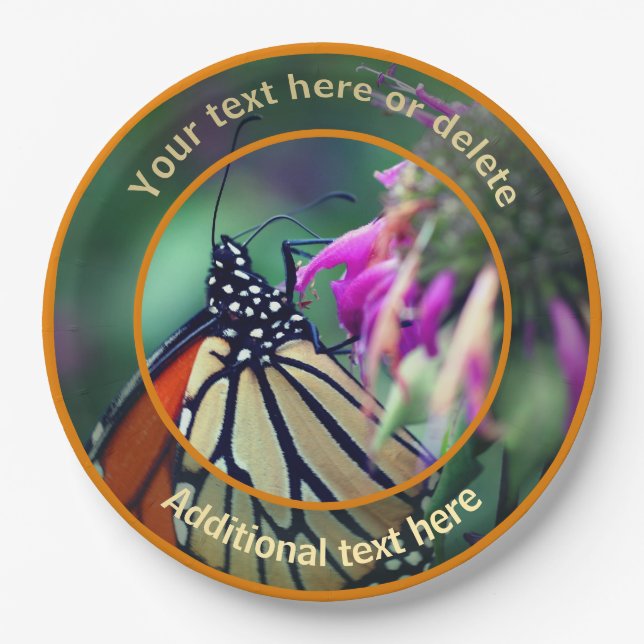 Monarch Butterfly Nature Personalised Party Paper Plate (Front)
