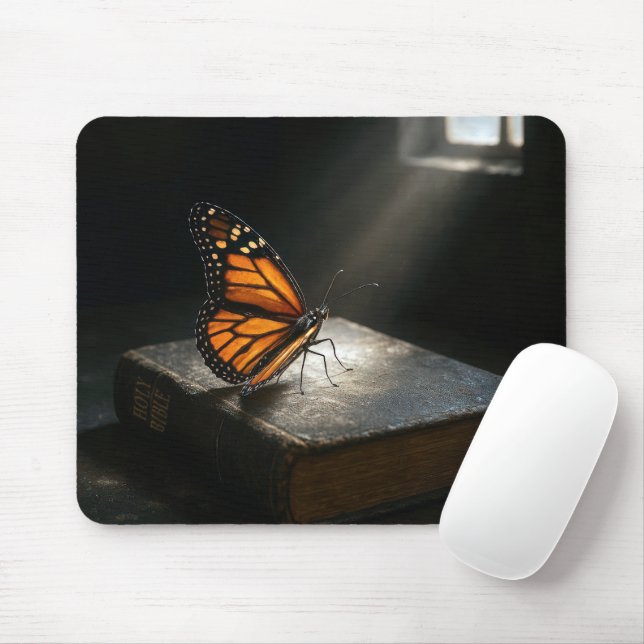 Monarch Butterfly On a Holy Bible Mouse Mat (With Mouse)
