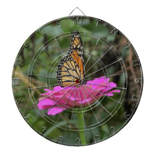 Monarch Butterfly on a Pretty Pink Zinnia Flower Dartboard