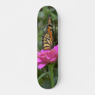 Monarch Butterfly on a Pretty Pink Zinnia Flower Skateboard