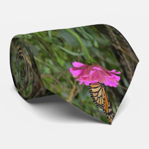 Monarch Butterfly on a Pretty Pink Zinnia Flower Tie