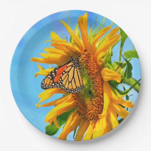 Monarch Butterfly on a Sunflower Paper Plate