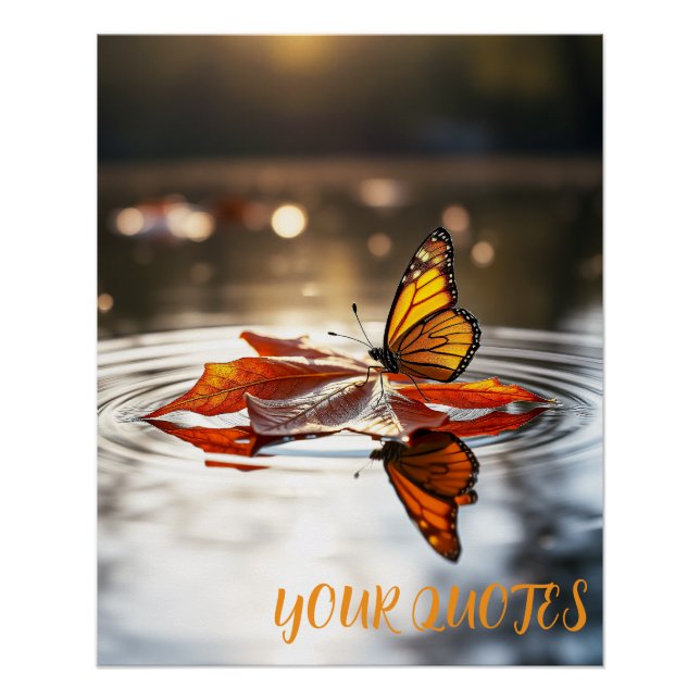Monarch Butterfly on Autumn Leaf Poster (Front)