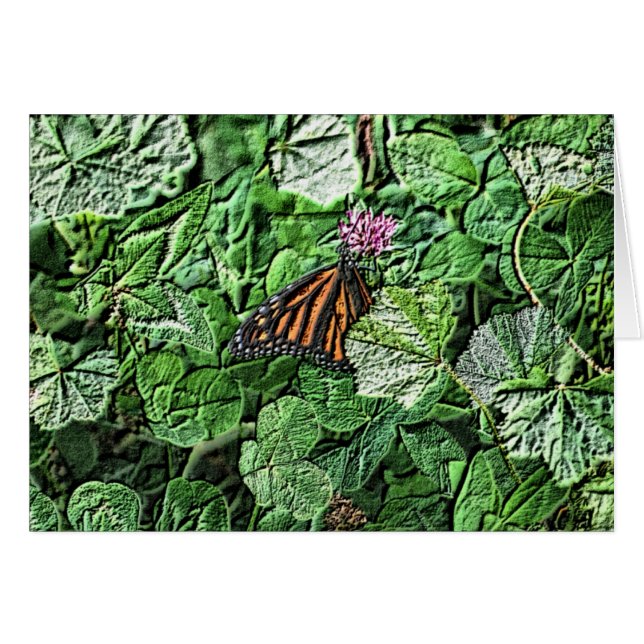 Monarch Butterfly On Clover Nature Art Card (Front Horizontal)