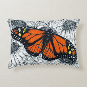 Monarch butterfly on coneflowers decorative cushion