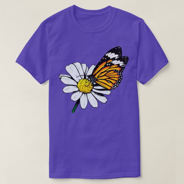 Monarch Butterfly on Daisy T-Shirt (Design Front)