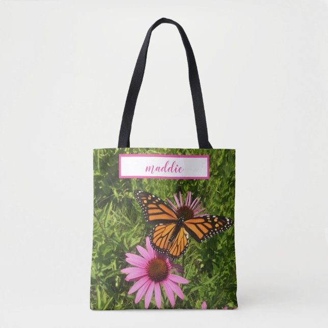 Monarch Butterfly on Echinacea Cone Flower Photo Tote Bag (Front)